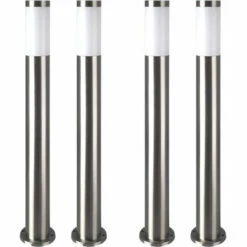 ETC-SHOP Ensemble De 4 Lampes Sur Pied LED En Acier Inoxydable éclairage De Chemin De Jardin éclairage De Base De Patio Argent