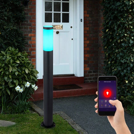 ETC-SHOP Lampe Sur Pied En Acier Inoxydable à Intensité Variable, Commande Vocale, éclairage De Jardin Extérieur Dans Un Ensemble Comprenant Des Ampoules LED