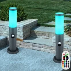 ETC-SHOP Set De 2 Lampes Sur Pied Balcon SENSOR Lampes Base Acier Inoxydable Anthracite DIMMABLE Dans Un Ensemble Comprenant Des Lampes LED RGB
