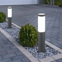 ETC-SHOP Lot De 2 Lampadaires D'extérieur LED Sur Pied D'allée De Jardin éclairage De Terrasse En INOX Anthracite