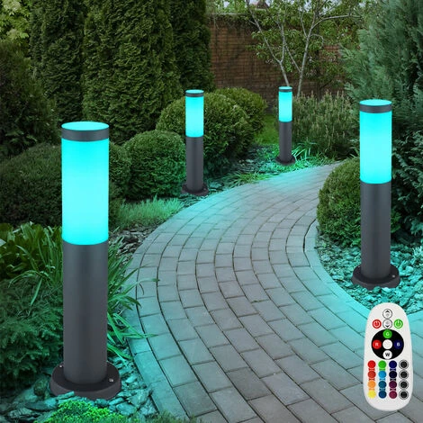 ETC-SHOP Lot De 2 Lampadaires D'extérieur LED RGB DIMMABLE Jardin Terrasse REMOTE CONTROL Lampadaire Inox – Image 3