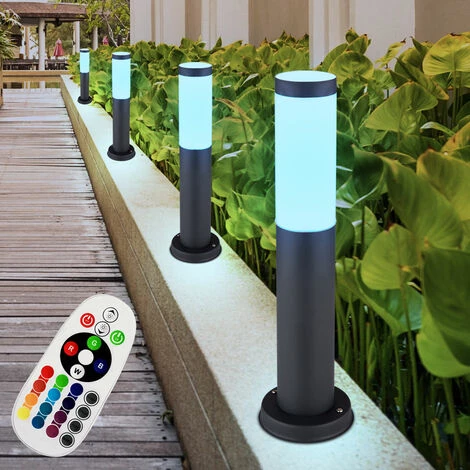 ETC-SHOP Lot De 2 Lampadaires D'extérieur LED RGB DIMMABLE Jardin Terrasse REMOTE CONTROL Lampadaire Inox – Image 4
