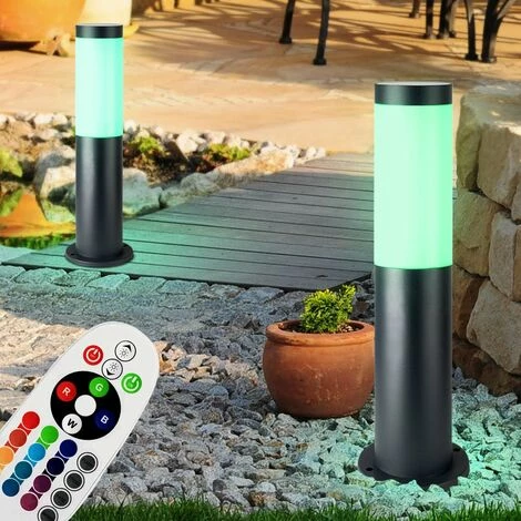 ETC-SHOP 4x RGB LED Lampadaires Extérieurs Anthracite TÉLÉCOMMANDE Lampes De Socle De Jardin En Acier Inoxydable DIMMABLE – Image 3