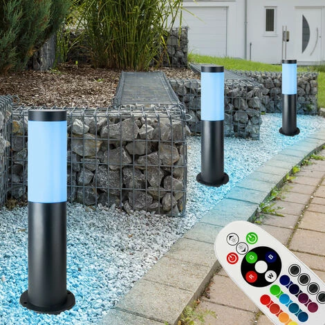 ETC-SHOP 4x RGB LED Lampadaires Extérieurs Anthracite TÉLÉCOMMANDE Lampes De Socle De Jardin En Acier Inoxydable DIMMABLE – Image 4