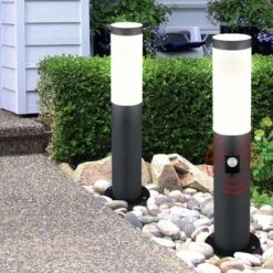 ETC-SHOP 2x Lampes Sur Pied Extérieures Détecteurs De Mouvement Chemin De Jardin Lampes De Base De Terrasse En Acier Inoxydable ANTHRACITE