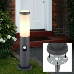 ETC-SHOP Base En Acier Inoxydable Lumière Broche De Terre Allée De Jardin Détecteur De Mouvement Cour Extérieur Lampe Sur Pied Enfichable ANTHRACITE