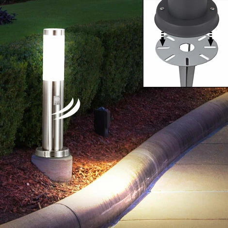 ETC-SHOP Lampadaire LED Détecteur De Mouvement En Acier Inoxydable Extérieur Rez-de-chaussée Brochette Support Projecteur Terrasse Prise Lampe