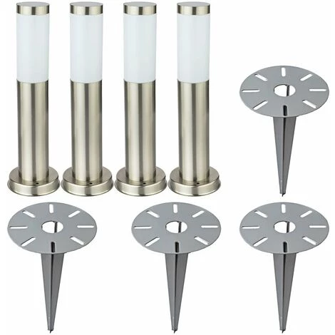 ETC-SHOP Lot De 4 Lampadaires Extérieurs Enfichables Argent ACIER INOXYDABLE éclairage Chemin De Jardin Lumières De Base De Piquet De Sol – Image 2