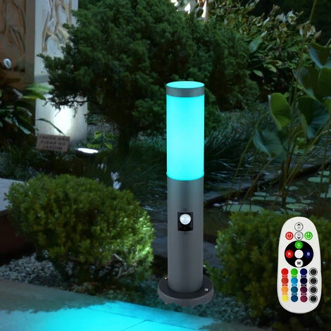 ETC-SHOP Lampe Sur Pied D'extérieur Avec Détecteur De Mouvement Pour Cour En Acier Inoxydable Dans Un Ensemble Comprenant Des Ampoules LED RVB