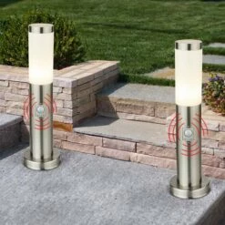 ETC-SHOP Lot De 2 Lampadaires D'extérieur éclairage De Chemin De Jardin Détecteur De Mouvement Socle En Acier Inoxydable Lampadaire