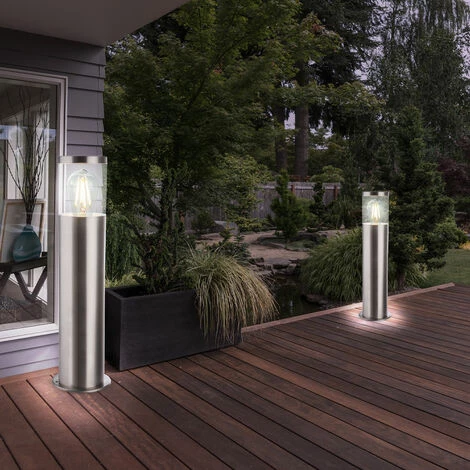ETC-SHOP Lot De 2 Lampadaires D'extérieur Socle Spots Terrasses Propriété Lumières Argent – Image 3