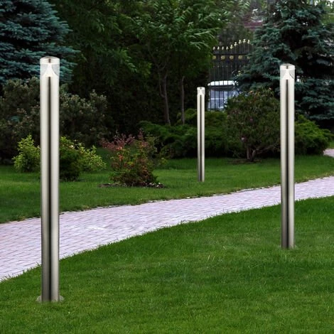 ETC-SHOP 3x LED Lampes Sur Pied Extérieures En Acier Inoxydable Lampe Sur Pied De Jardin Projecteur Argenté