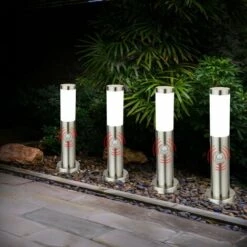 ETC-SHOP 4x LED Lampe D'extérieur Piédestal Lumières Lampe De Jardin éclairage Véranda Allée De La Cour ACIER INOXYDABLE Avec Détecteur De Mouvement 90 ° 2-8m