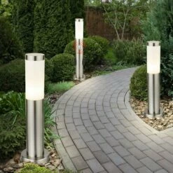 ETC-SHOP Lot De 3 Lampadaires Extérieurs Inox Détecteurs De Mouvement Douilles Lumières Jardin Terrasse Spots