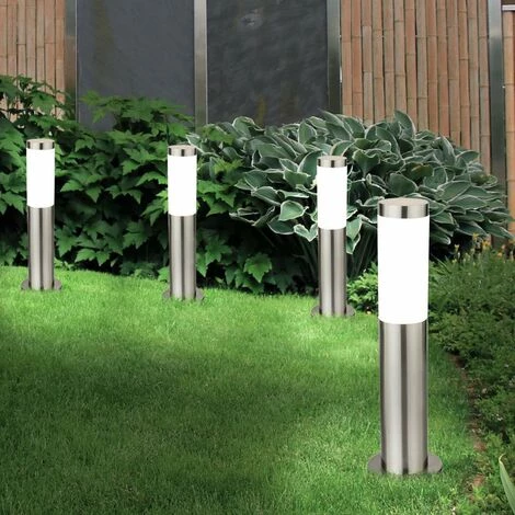 ETC-SHOP Lot De 4 Lampadaires LED Inox Sur Pied Jardin Allée éclairage Terrasses Extérieur Stand Lumières Argent