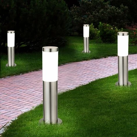 ETC-SHOP Lot De 4 Lampadaires LED Inox Sur Pied Jardin Allée éclairage Terrasses Extérieur Stand Lumières Argent – Image 3
