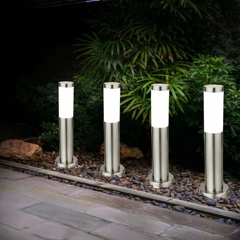 ETC-SHOP Lot De 4 Lampadaires LED Inox Sur Pied Jardin Allée éclairage Terrasses Extérieur Stand Lumières Argent – Image 4