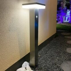 LUMIHOME Borne Led Solaire SUN 1000 Ultra-puissante 1000 Lumens - Finition Inox 84 Cm - Avec Détecteur De Présence - Batterie Amovible
