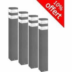 LUMIHOME Pack De 4 Bornes Pyramide Inox 32 LED SMD 9W Finition Anthracite 60 Cm