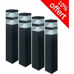 LUMIHOME Pack De 4 Bornes Pyramide Inox 32 LED SMD 9W Finition Noire 60 Cm