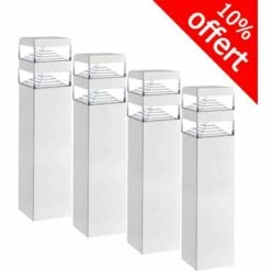 LUMIHOME Pack De 4 Bornes Pyramide Inox 32 LED SMD 9W Finition Blanche 40 Cm