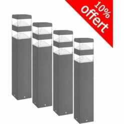 LUMIHOME Pack De 4 Bornes Pyramide Inox 32 LED SMD 9W Finition Anthracite 40 Cm