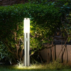 ETC-SHOP Borne D'éclairage à LED Avec Prise Lumière De Chemin D'extérieur Avec Détecteur De Mouvement Lampadaire De Jardin Borne D'éclairage à LED En Acier Inoxydable, 1x9W 810lm 3000K, PxH 7,6x 60 Cm