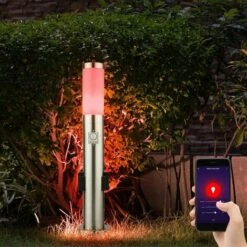 ETC-SHOP Borne D'éclairage à LED Avec Prise Eclairage De Chemin Extérieur Avec Détecteur De Mouvement Lampadaire De Jardin Borne D'éclairage à LED En Acier Inoxydable, 1x9W LED 1x 10w 1x 806 2700 -6400K, PxH 7,6x 60 Cm