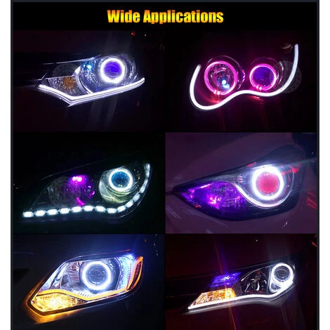 HAPPYSHOPPING Lumiere De Voiture Halo Multicolore DC12V Angel Eyes Avec Telecommande, Dimmable, 16 Couleurs, 4 Effets De Lumiere, 10W 2 × 80MM RGB - 10W 2 × 80MM RGB – Image 4