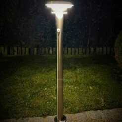 LUMIHOME Borne Led Solaire Saphir - 85 Cm - Inox 75 à 600 Lumens - Batterie Remplaçable Et Détecteur De Mouvement