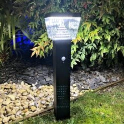 LUMIHOME Borne Led Solaire Liberty 59 Cm Noire 75 à 600 Lumens - Avec Détecteur De Présence - Batterie Amovible