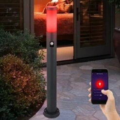 ETC-SHOP Lampe De Jardin Avec Détecteur De Mouvement Lampe De Jardin Anthracite Chemin Lumineux De Jardin En Acier Inoxydable, Application De 3 Réglages De Capteur Dimmable, 1x Smart RGB LED 10W, H 80 Cm