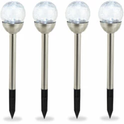 Relaxdays Lampes De Jardin Boule De Verre En Jeu De 4, Lampes Solaires Effet Calcin, Imperméable, Lumière Blanche Argent