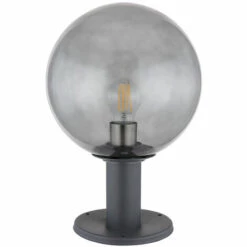 ETC-SHOP Balise D'extérieur, Anthracite, éclairage De Plinthe, Lampe De Jardin, Couleur Fumée, IP44 Anti-éclaboussures, Boule En Verre, Optique Fumée, 1x Douille E27, DxH 25x38 Cm
