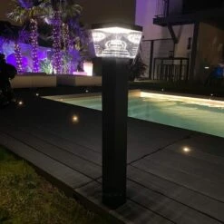 LUMIHOME Borne Led Solaire Liberty 79 Cm Noire 75 à 600 Lumens - Avec Détecteur De Présence - Batterie Amovible