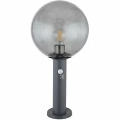 ETC-SHOP Lampe De Jardin Avec Détecteur De Mouvement Lampadaire Borne D'extérieur Avec Détecteur De Mouvement, Verre Aluminium, Fumée Anthracite, 1xE27, DxH 25x50