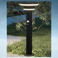 LUMIHOME Borne Led Solaire GENOVA 45 Cm Noire - 75 à 600 Lumens - Avec Détecteur De Présence - Batterie Remplaçable