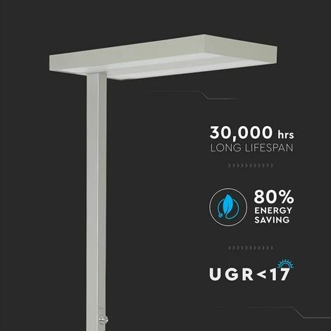 V-TAC Lampadaire LED 80W Interrupteur Rotatif à Double Faisceau Lumineux Couleur Argent H: 195cm 4000K Dimmable – Image 3