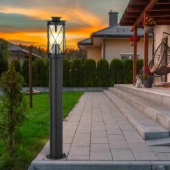 ETC-SHOP Borne Lumineuse E27 éclairage De Chemin Extérieur éclairage Extérieur Lampadaire De Jardin Lampe En Verre Lampadaire, Métal Verre, 1x E27, DxH 12x80 Cm