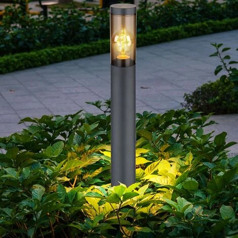 ETC-SHOP Borne Lumineuse D'éclairage Extérieur Lampes De Jardin Anthracite IP44, Lampadaire Patio Balcon, Acier Inoxydable Fumé, 1x Douille E27, DxH 12,7x110cm