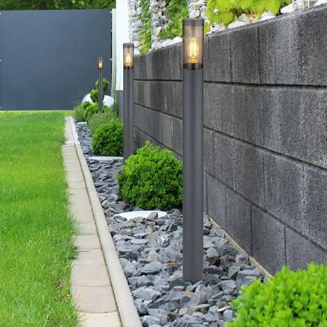 ETC-SHOP Borne Lumineuse D'éclairage Extérieur Lampes De Jardin Anthracite IP44, Lampadaire Patio Balcon, Acier Inoxydable Fumé, 1x Douille E27, DxH 12,7x110cm – Image 3