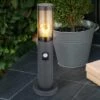 ETC-SHOP Eclairage Extérieur Lampadaire Lampadaire Fumée Anthracite Extérieur Avec Détecteur De Mouvement Lampadaire De Jardin, Métal Plastique, 1x E27, DxH 7,6x45 Cm