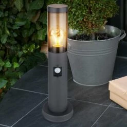 ETC-SHOP Eclairage Extérieur Lampadaire Lampadaire Fumée Anthracite Extérieur Avec Détecteur De Mouvement Lampadaire De Jardin, Métal Plastique, 1x E27, DxH 7,6x45 Cm