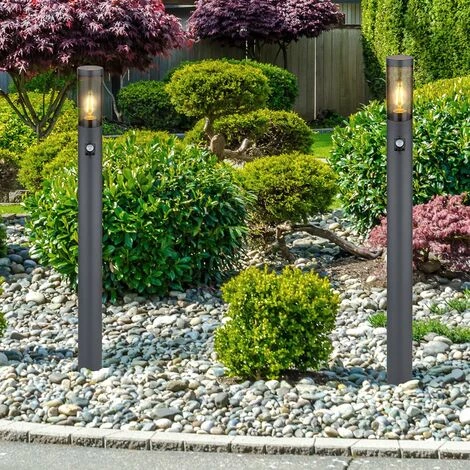 ETC-SHOP Borne Lumineuse Détecteur De Mouvement éclairage Extérieur Lampes De Jardin Anthracite IP44, Lampadaire Patio Balcon, Acier Inoxydable Couleur Fumée, 1x Douille E27, DxH 12,7x110cm – Image 3