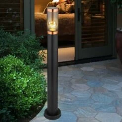 ETC-SHOP Lampadaire Jardin Exterieur Lampe D'exterieur Lampadaire éclairage De Chemin Acier Inoxydable Exterieur, Accent Cuivre Fumée Noire, 1x E27, DxH 7.6x80 Cm